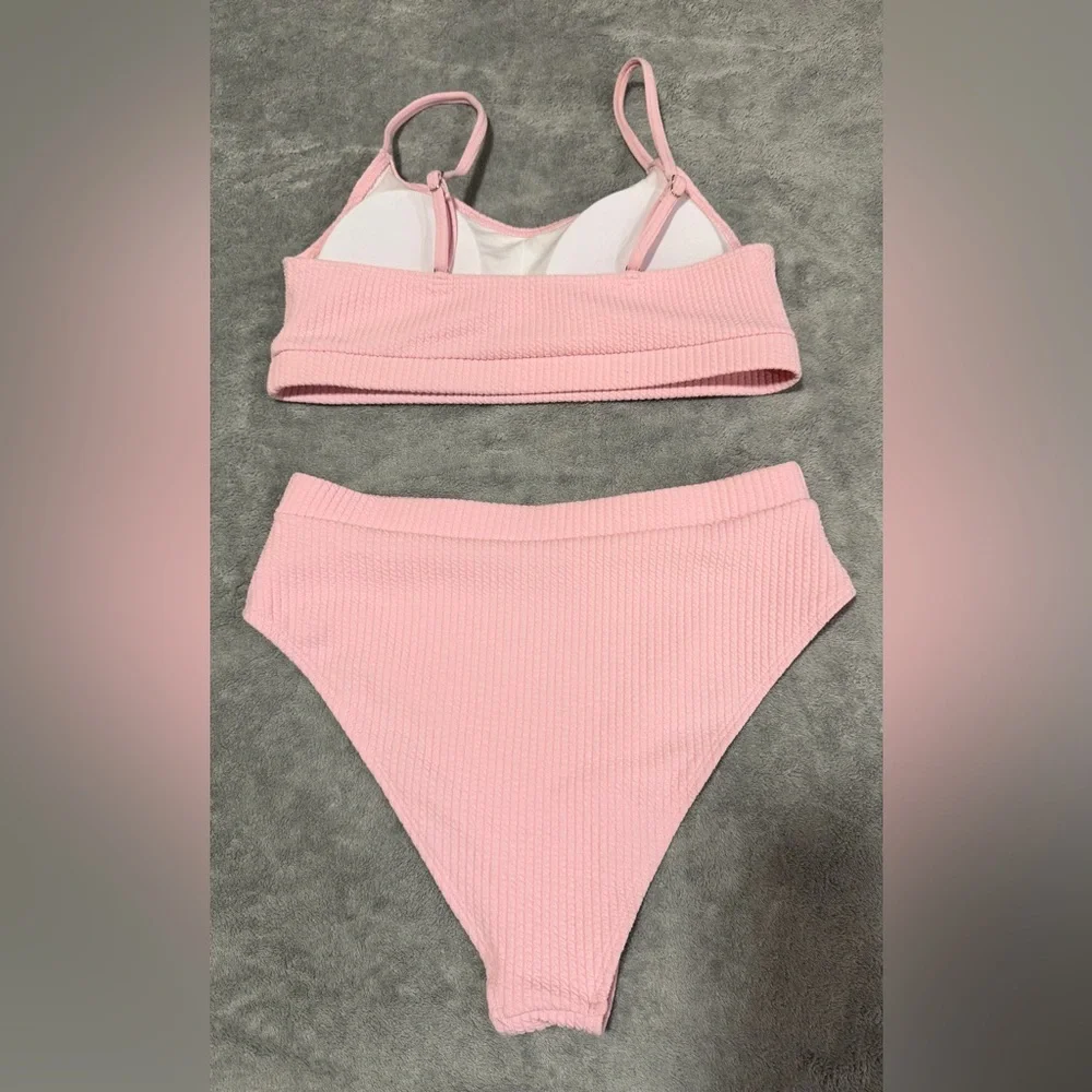 Pink Ribbed Bikini Set